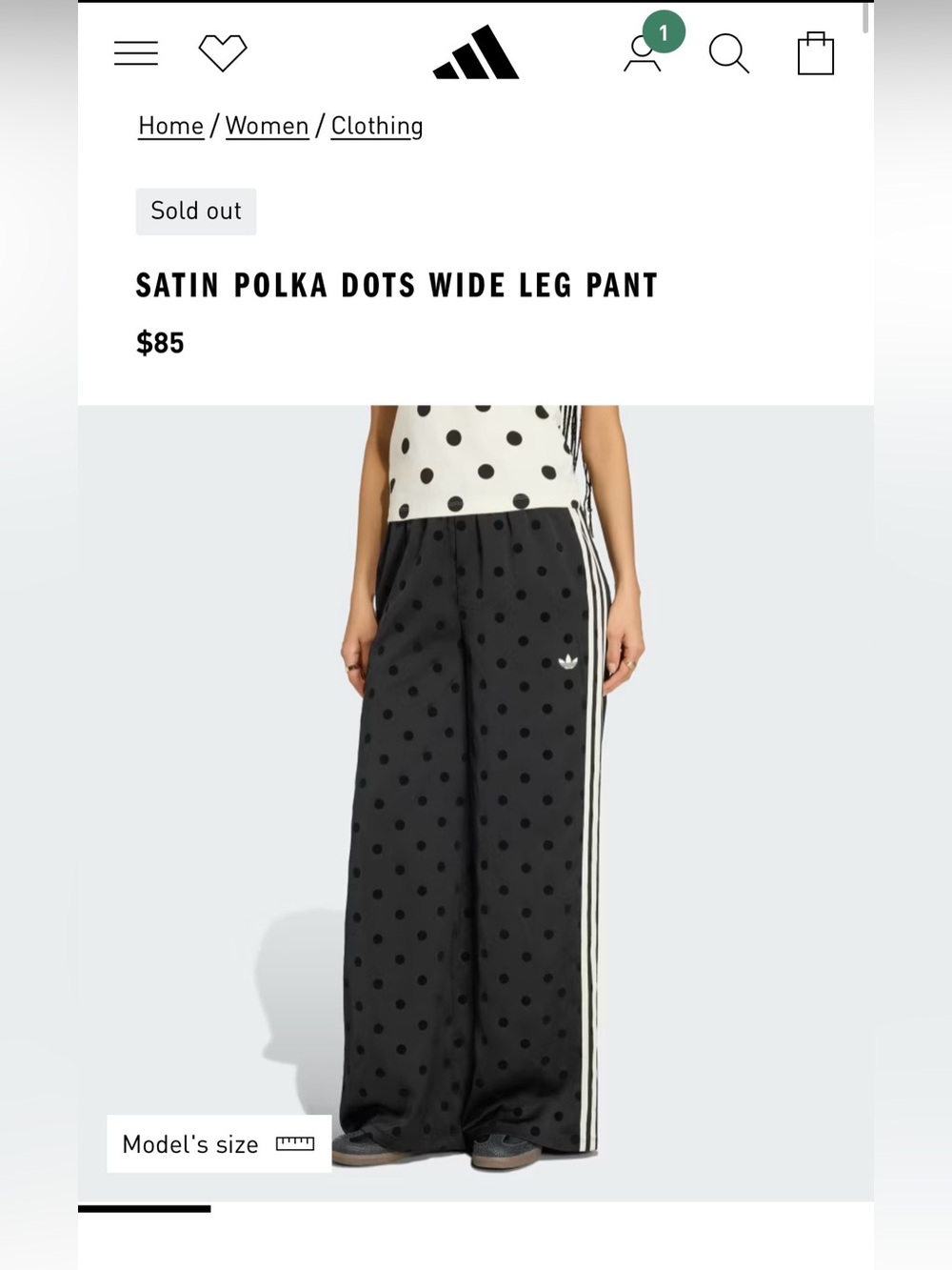 Adidas Black Polka Dot Satin Wide-Leg Pants 2XL